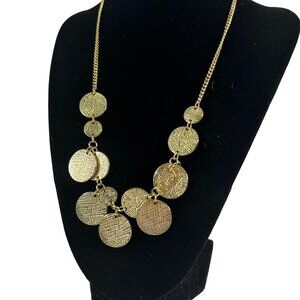Gold Tone Textured Coin Style Chain Necklace Statement 18"-21" in good preowned